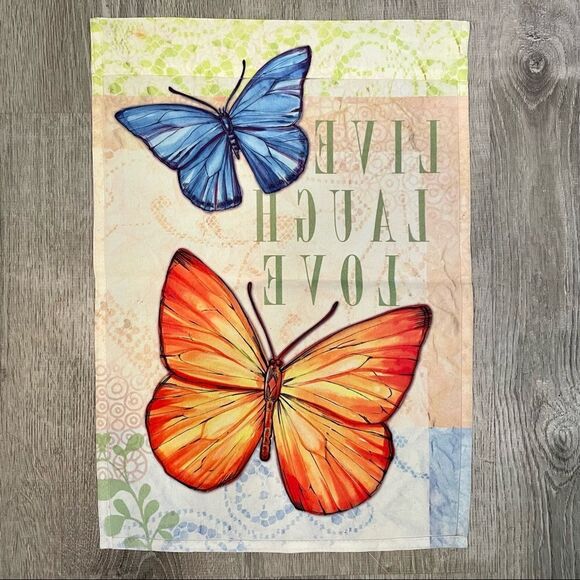 Butterfly "Live Laugh Love" Spring Summer Garden Flag - Picture 3 of 3